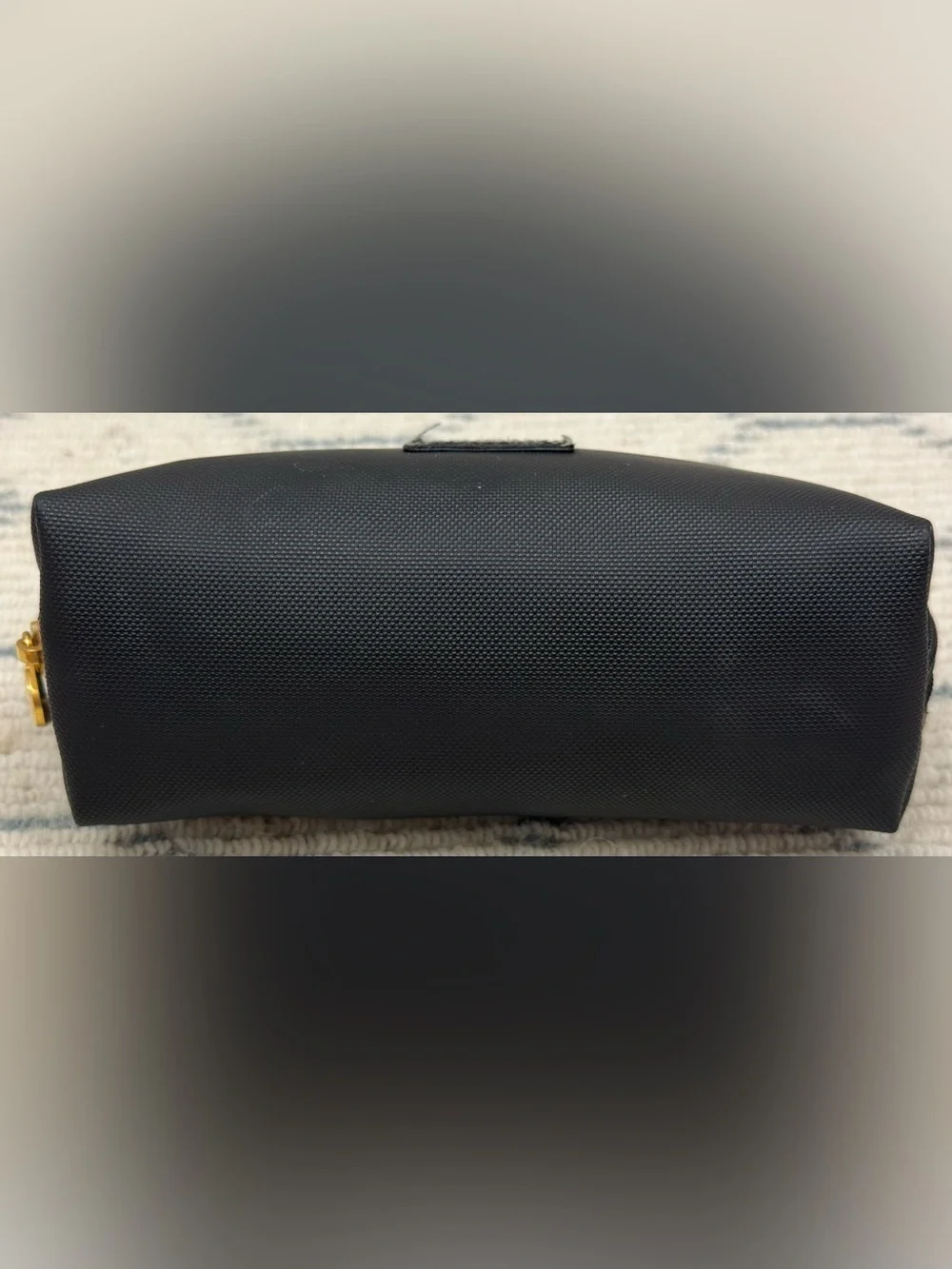 FENDI Vintage 90’s Signature Pequin Black Nylon Half-Moon Clutch/Cosmetic Pouch